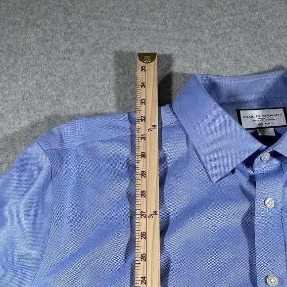 Charles Tyrwhitt Men's Shirt Long Sleeve Button Up 100% Cotton Slim Fit 18/37" - Picture 3 of 7
